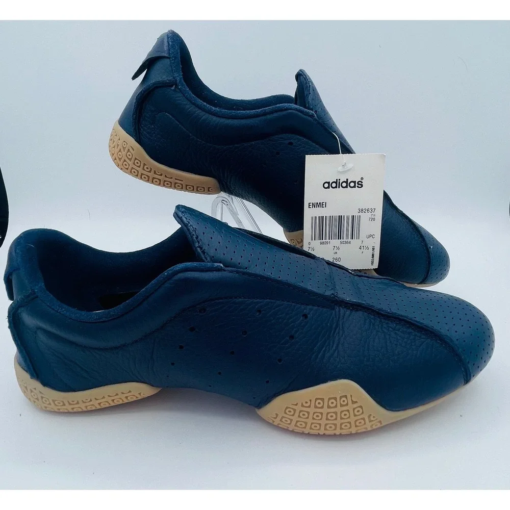 Adidas Enmei Slip On Martial Arts Shoes Mens 7.5 Navy Blue Leather 382637 NEW